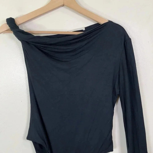 Shaina Mote Womens Size 4 Cowl Neck Black Soft One Shoulder Bodysuit - Picture 2 of 12